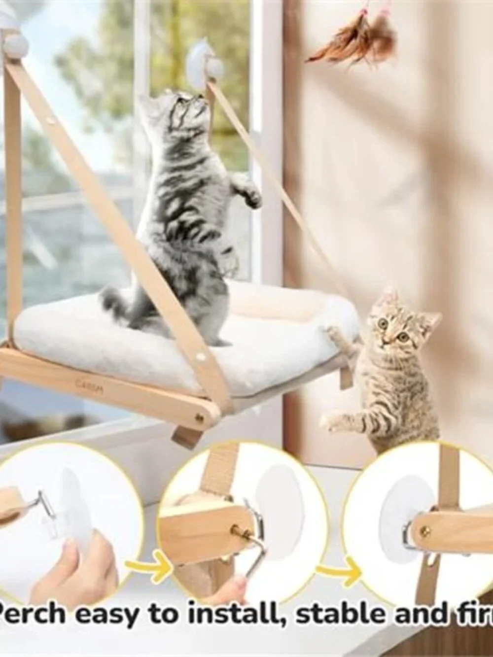 Cat Window Hammock Wooden Perch Suction Cup Bed Foldable Washable Cat Bed